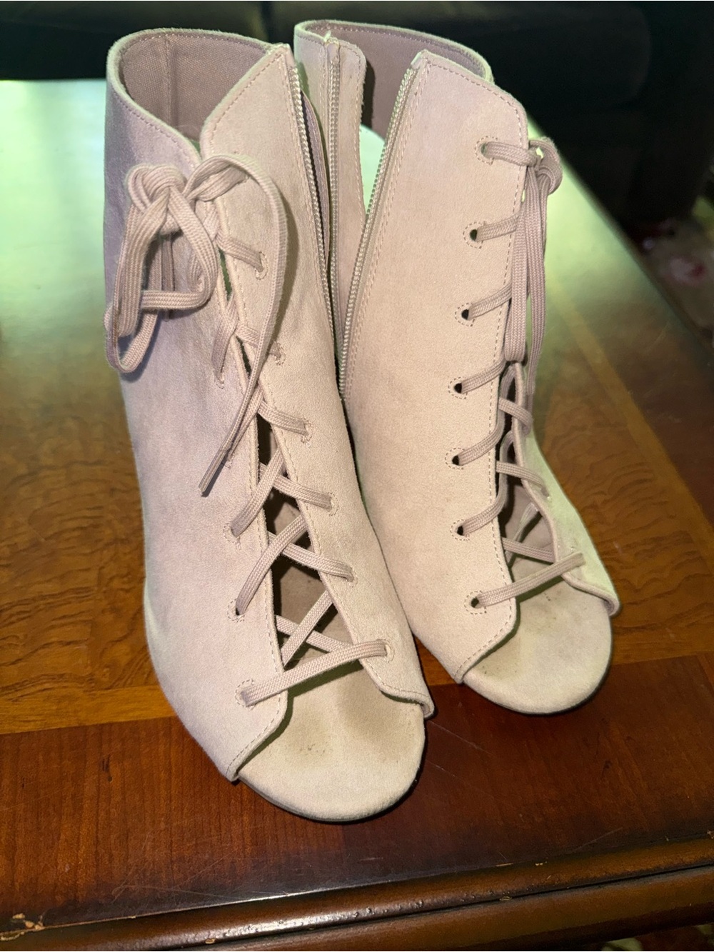 Old Navy Beige Lace-Up Peep Toe Ankle Bootie Sandals